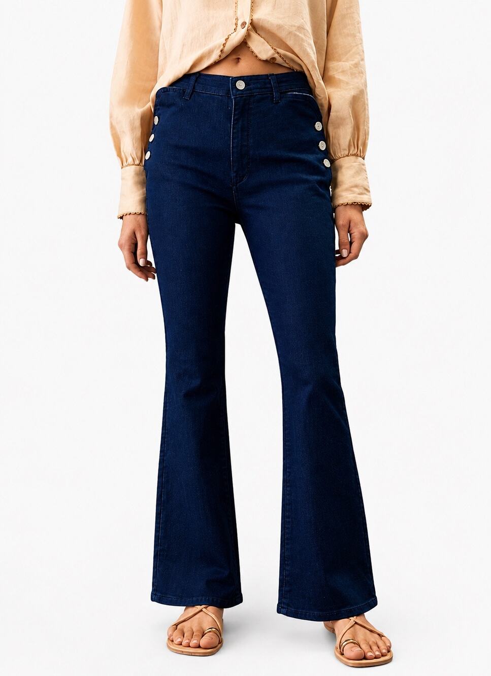 NEW Pilcro The Icon High Rise Sailor Buckle Flare Jeans Dark Indigo 34